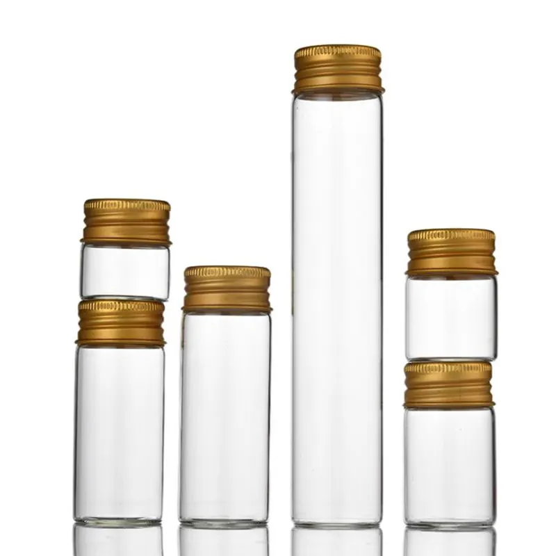 30mm Dia Empty Borosilicate bottle Transparent Glass Test Tube with gold Aluminum Screw Caps for Bath Salt Wishing Bottles