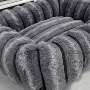 Coussin rectangulaire pour animaux de compagnie en tissu peluche lapin à rayures droites haute densité pour chats et chiens à poils longs, chaud pour l'hiver - Product Image 5