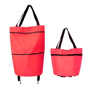 Convenient Foldable Oxford Tote with Wheels Supermarket <b>Shopping</b> Bag Large Capacity Waterproof for Daily Use - Product Image 2