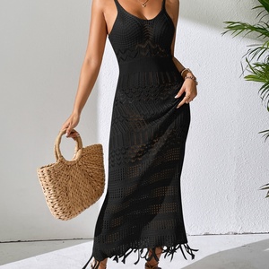 Vestido Largo de Mujer sin Mangas con Borlas, Tejido de Ganchillo, Ajustado, para Playa - Product Image 2
