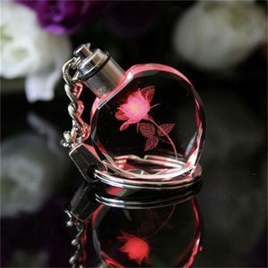 Wholesale Rose Flower Logo Keychains Laser Engraving Led <b>Light</b> Keychain Creative Crystal Key Holder Gift Custom - Product Image 4