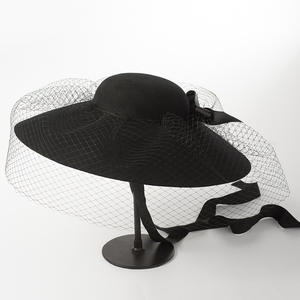 Chapeau fedora <span class=keywords><strong>en</strong></span> feutre de <span class=keywords><strong>laine</strong></span> à large bord pour femmes noires, nouvelle mode, <span class=keywords><strong>robe</strong></span> d'église avec voile <span class=keywords><strong>en</strong></span> <span class=keywords><strong>maille</strong></span> - Product Image 2