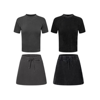 Set 2-Piece Vintage Gaya Goth Mall Era 90-an untuk Wanita, Atasan Grunge Y2K & Rok Mini, Pakaian Kasual Streetwear