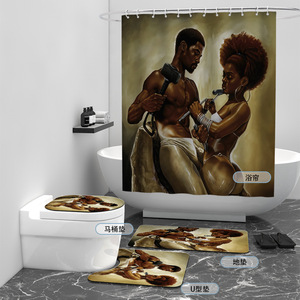 Set di 3 Tappetini da Bagno Africani Pronti per la Spedizione con 1 <span class=keywords><strong>Tenda</strong></span> da Doccia Stampata per Decorazione Bagno - Product Image 1