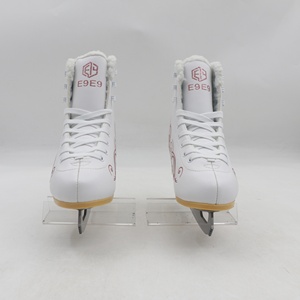 Patins à <span class=keywords><strong>glace</strong></span> en cuir <span class=keywords><strong>blanc</strong></span> confortable pour femmes et filles avec lame en acier au carbone haute ténacité et nœud papillon - Product Image 5