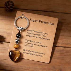 Llavero de Corazón con Cuentas de Piedra Natural, Cuarzo Rosa, Acero Inoxidable, Portátil, Unisex - Product Image 2
