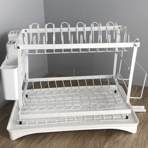 Escurridor de platos moderno, organizador de escurridor de platos de 2 niveles que ahorra espacio, escurridor plegable, escurridor de cubiertos - Product Image 3