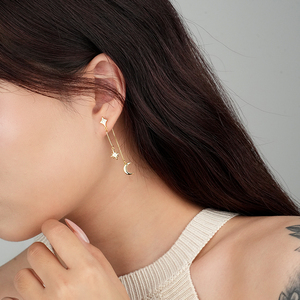 Thanh Lịch Bán Buôn 925 Sterling Silver 18K Mạ Vàng Dài Tua Mặt Trăng Sao <span class=keywords><strong>Dangle</strong></span> Stud Bông Tai Cho Phụ Nữ - Product Image 6