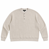 Sweat-shirt Henley en tricot gaufré épais, vente en gros directe d'usine, pull en molleton uni personnalisé pour homme avec boutons-pression