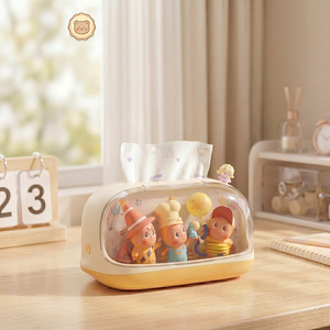Cartoon Star Character Tissue Box With Figurine <b>Display</b> <b>Case</b> Yellow Color Desktop Organizer For Bedroom Living Room - Product Image 1