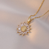 LUOYUNE Personnalisé Faible MOQ Chaîne à maillons avec pendentif fleur en laiton plaqué or 18K et zircon, Bijoux végétaux de haute qualité