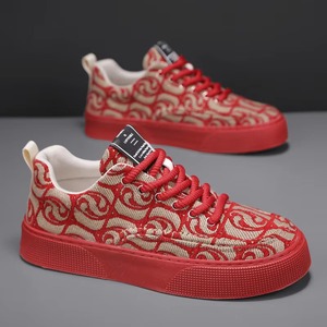 Men's Canvas Lace Breathable Head Low Top Spring New Niche Printed Thick Sole Rubber Outsole Color Matching Sneakers Casual - Product Image 3