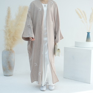 Abaya musulmane pour femmes Loriya, dernière collection, broderie lunaire, ouverte, vêtements islamiques, <span class=keywords><strong>robe</strong></span> avec manches fendues, abayas <span class=keywords><strong>en</strong></span> <span class=keywords><strong>lin</strong></span> pour femmes musulmanes, pour l'Aïd - Product Image 5