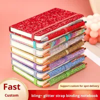Carnet de notes à couverture rigide en PVC avec sangle à paillettes, carnet créatif personnalisé à sequins, journal exquis pour étudiant, vente en gros