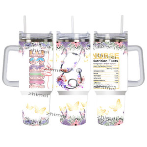 Cadeau personnalisé pour la journée des infirmières <span class=keywords><strong>Tasse</strong></span> à café 40 oz Nurse Life Gobelet de voyage isolé 40 oz Tasses avec poignée et paille - Product Image 4