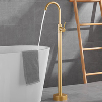 Robinet de baignoire en laiton doré brossé pour salle de bain moderne Robinet de baignoire autoportant à une poignée