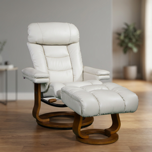 Fauteuil inclinable et pivotant relaxant BAS642, design scandinave moderne en cuir et bois, mobilier de Malaisie pour la maison et le bureau - Product Image 2