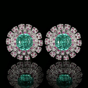 Joyería de Moda Ecológica, Chapada en Plata sobre Cobre, con Circonita Verde de 14-10mm, Collar y Aretes con Diseño de Flor, Juego de 3 Piezas con Anillo para Boda o Fiesta - Product Image 6