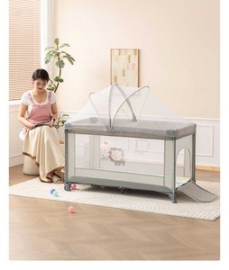 Bán Buôn Có Thể Gập Lại Xách Tay Bé Cũi Trẻ Em Kid Hàng Rào Bé Trò Chơi Lan can Giường Du Lịch Cũi Bé Playard Với Cửa Bên - Product Image 2