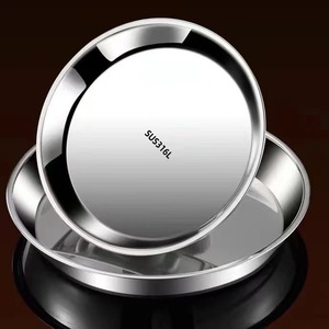 Stainless Steel Round Cake Plate 26Cm Food Grade Dish Household Steaming Plate Thickened Dishwasher Safe - Product Image 1