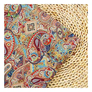 Hot Selling Silky Brown Paisley & Floral Printed Pattern Fabric 100% Polyester Satin Fabric For Garment