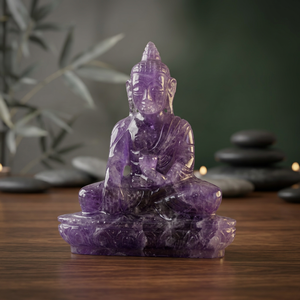 Estatua de Buda de Amatista Natural Tallada a Mano Sentada sobre una Base de Loto, Figura de Piedra Preciosa Púrpura, Decoración de Altar - Product Image 1