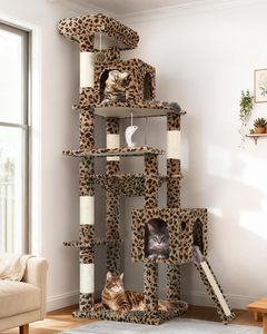 Árbol para <span class=keywords><strong>Gatos</strong></span> de Madera, Apartamento de Lujo para <span class=keywords><strong>Gatos</strong></span> con Poste para Rascarse y <span class=keywords><strong>Hamaca</strong></span> de Madera, Color Estampado de Leopardo, Espacioso y Cómodo - Product Image 1
