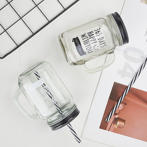 Tùy Chỉnh Số Lượng Lớn Uống Rõ Ràng Glass <span class=keywords><strong>Mason</strong></span> Jar Mugs Với Nắp Và Rơm, Xử Lý - Product Image 5