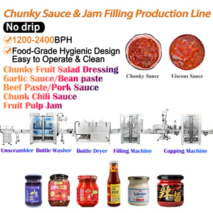 Machine de remplissage automatique de sauces épaisses avec remplisseur à piston anti-blocage 2400BPH, ligne de remplissage et de bouchage pour pots de piment, confiture et miel - Product Image 1