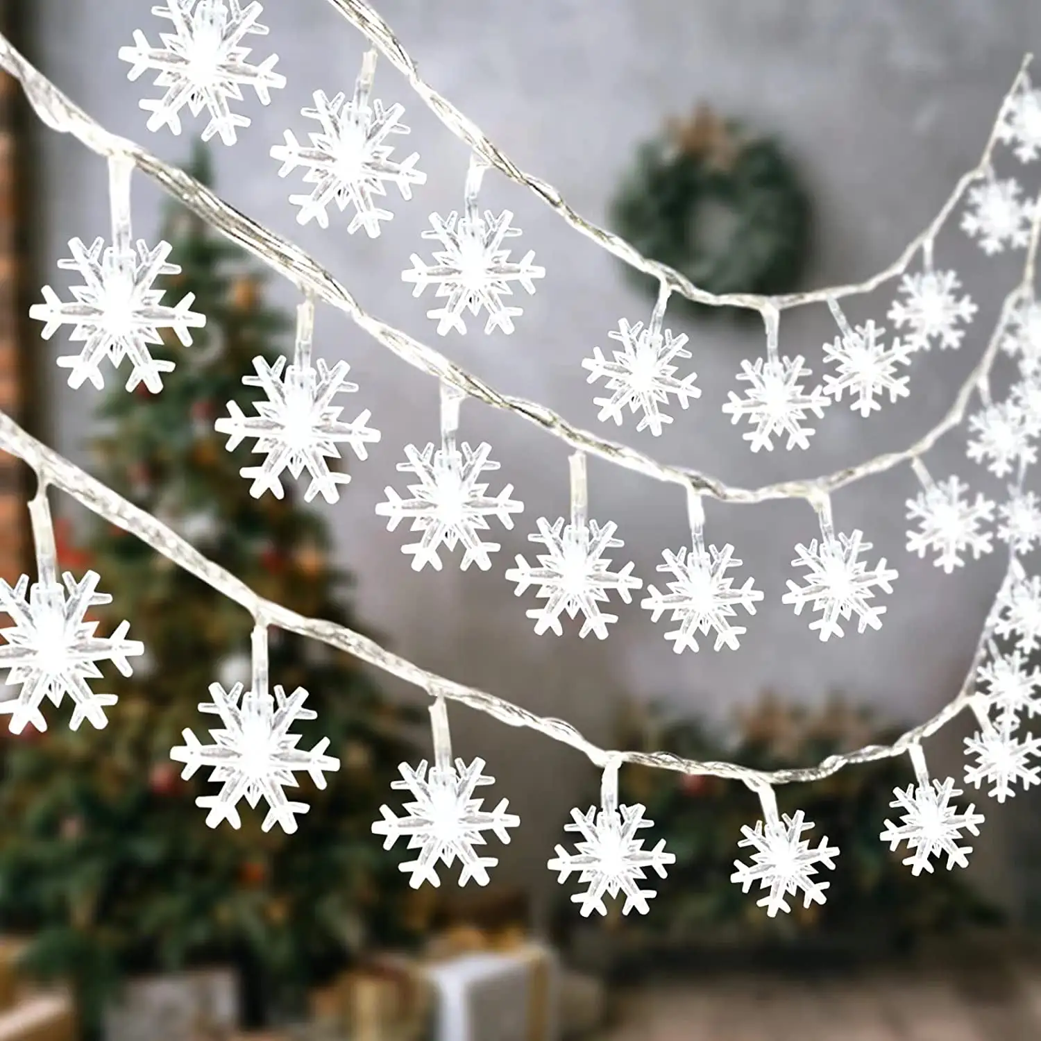 Snowflake Shape 33ft 100LED Plug-in Connectable Fairy LED String Christmas Lights