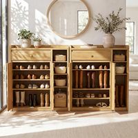 Meuble de rangement à chaussures moderne en bois avec portes mosaïques 3D, 1 tiroir supérieur et 5 étagères réglables, organisateur à bords incurvés pour couloir.