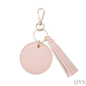 QYS Personalized Logo Round <b>Leather</b> Keychain with Tassel Custom <b>Key</b> Ring Promotional Gift - Product Image 3
