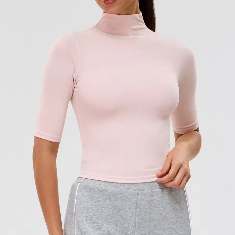 Women's Half Sleeve High Elastic Breathable Sports T-Shirt Double-Sided Sanding Solid Color Running Yoga Top