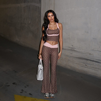 Ensemble deux pièces sexy et amincissant, veste à dos croisé à pois/léopard tendance, pantalon évasé taille haute