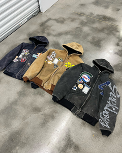 Làm Việc Áo Khoác Stonewash Dây Kéo Zip up Tùy Chỉnh Thêu Vá Cắt Rửa Cổ Điển Đính Áo Khoác Áo Cho Nam Giới - Product Image 6