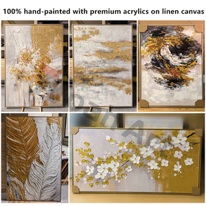 Tinh khiết vẽ tay lá sang trọng tường nghệ thuật cây tác phẩm nghệ thuật trên vải trừu tượng vàng lá phong cảnh bức tranh - Product Image 4