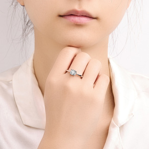 Moissanite Ring Geometric Four Prong Hollow Zircon <b>Simulated</b> <b>Diamond</b> Open Band For Women Engagement Jewelry - Product Image 1