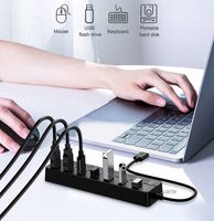 Hub USB 3.0 à 7 ports avec lampe LED, interrupteur indépendant / câble de 1,2 mètre, compatible ordinateur, tablette, séparateur USB3.0, vitesse 5 Gbps