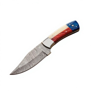 Couteau à lame fixe Drop Point en acier Damas, manche en bois Pakka bleu, garantie 3 ans, dureté 58-60, 20 cm, camping, bricolage, survie - Product Image 3