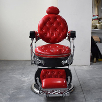 Fauteuil de Barbier de Luxe Style Rétro en Cuir Rouge, Inclinable et Pivotant, pour Salon de Coiffure