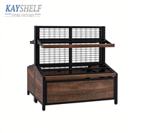 Étagère de présentation robuste en métal pour légumes et fruits avec paniers et grille en bois pour supermarché et magasin de détail
