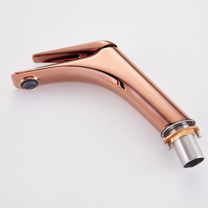 <span class=keywords><strong>Robinet</strong></span> de lavabo moderne en laiton doré rose à montage sur pont, à trou unique, avec noyau de valve en céramique, anti-éclaboussures, sortie d'eau douce - Product Image 5