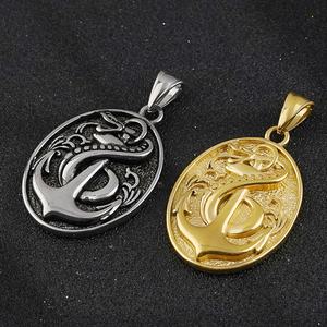 Collar con Colgante de Ancla Estilo Hip Hop Vintage para Hombre, Joyería de Moda con Diseño de Serpiente, Acero Inoxidable Chapado en Oro, Accesorios Punk - Product Image 2