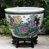 Coloré Contending Couleurs Peint À La Main Poisson Dragon Motif Quatre Côtés Pot De Fleur