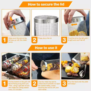 NB lehine yuvarlak barbekü haddeleme izgara sepeti açık barbekü sigara kafes ahşap saplı Metal (çelik demir) aracı kutu içinde paketlenmiş - Product Image 4