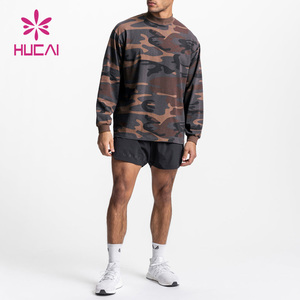 Nouveaux vêtements de sport personnalisés pour hommes col montant à manches longues imprimé <span class=keywords><strong>camouflage</strong></span> lâche hommes Fitness <span class=keywords><strong>t</strong></span>-shirts chemise de gymnastique - Product Image 3