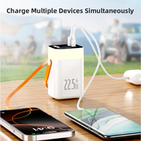 Batterie externe 20000mAh en PVC Li-Polymère avec câble Type-C rétractable, charge rapide 22.5W, chargeur portable, lumière d'ambiance, poignée de transport