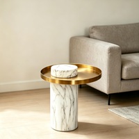 Table d'appoint ronde en marbre de style minimaliste nordique, plateau en acier inoxydable brossé, table basse de luxe pour appartement et salon