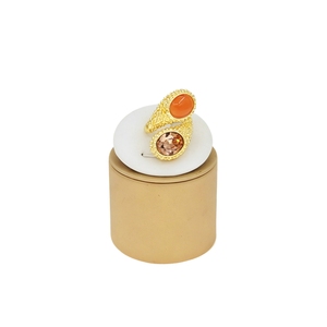 Elegante Anillo Abierto de Dos Tonos con Piedras Preciosas, Chapado en Oro, Ojo de Gato Naranja y Cristal Champán, Joyería de Diseño para Mujer - Product Image 6