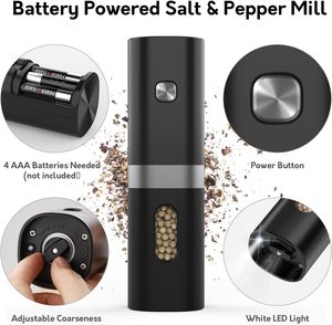 Stainless Steel Eco-Friendly Battery Powered <b>Pepper</b> Mill Adjustable Coarseness Electric Salt <b>Pepper</b> <b>Grinder</b> Set with LED Light - Product Image 2